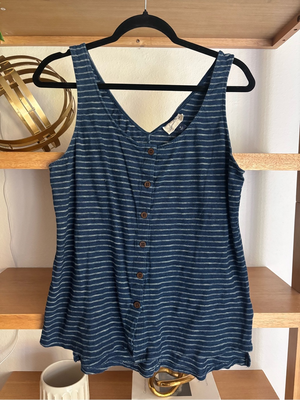 Universal Thread Striped Navy Button-Front Tank Top - Picture 3 of 12